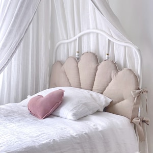Natural Linen Headboard Cushion with Ties, Beige Soft Padded Single Bed Pillow, Handmade for IKEA MINNEN & SAGSTUA Bed Frame Headboard