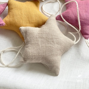 Natural Linen Christmas Ornament, Stocking Filler Gift, Hanging Star Moon Heart Decor, Sustainable Tree Toys, Winter Home Decoration