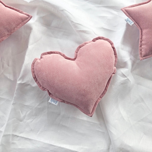 Coussin coeur en velours rose poudré, coussin décoratif doux en forme de coeur rose vintage, décoration confortable pour chambre d'enfant, cadeau d'amour pour la Saint-Valentin