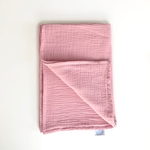 Organic Muslin Double Blanket, Dusty Pink 4 layers Gauze Swaddle, Soft Summer Cotton Stroller Throw Blanket, Baby Shower Newborn Gift