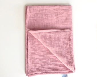 Organic Muslin Double Blanket, Dusty Pink 4 layers Gauze Swaddle, Soft Summer Cotton Stroller Throw Blanket, Baby Shower Newborn Gift