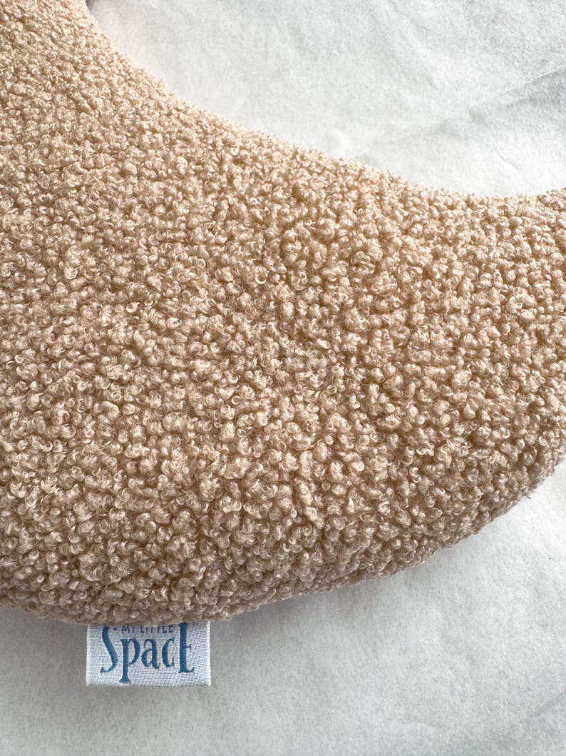 Dusty Pink Boucle Moon Pillow, Crescent Nursery Pillow, Soft Throw Cushion image 9