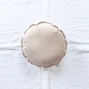 Beige Velvet Round Cushion, Latte Circle Shaped Soft Decorative Accent Pillow, Vintage Style Home Decor, Kids Room Nursery Cozy Decoration
