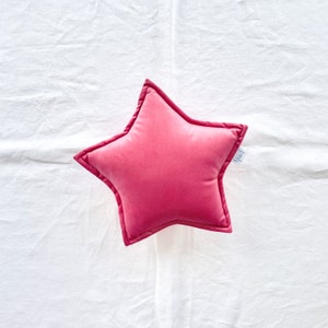 French Rose Velvet Star Cushion, Pink Star Shaped Decorative Pillow, Baby Shower Gift for Girl, Celestial Kids Room Playroom Nursery Decor image 1