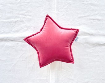 French Rose Velvet Star Cushion, Pink Star Shaped Decorative Pillow, Baby Shower Gift for Girl, Celestial Kids Room Playroom Nursery Decor