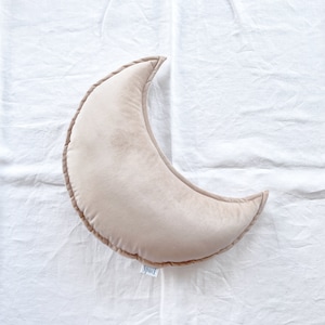 Beige Velvet Crescent Moon Cushion, Half Moon Shaped Decorative Pillow, Celestial Kids Room Nursery Decor, Newborn Photo Prop, Baby Gift