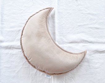 Beige Velvet Crescent Moon Cushion, Moon Shaped Decorative Pillow, Celestial Kids Room Nursery Decor, Newborn Photo Prop, Baby shower Gift