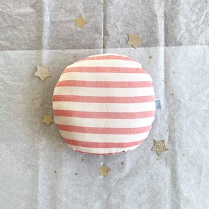 Round Striped Pillow, Red White Soft Linen Circle Decorative Accent Cushion, Vintage Style Home Decor, Kids Room Nursery Candy Decoration