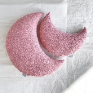 Dusty Pink Boucle Moon Pillow, Crescent Nursery Pillow, Soft Throw Cushion image 2
