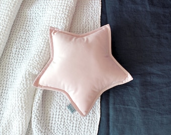 Powder Pink Velvet Star Pillow, Blush Star Shaped Decorative Cushion, Baby Shower Gift for Girl, Celestial Kids Room Playroom Nursery Decor