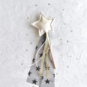 Cream White Velvet Magic Star Wand - Black Tulle Accessory, Fairy Carnival Costume, Kids Dress up
