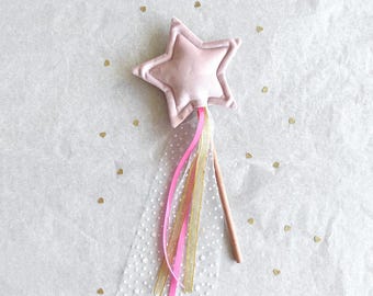 Powder Pink Velvet Magic Star Wand - Fairy Magical Starry White Tulle Accessory