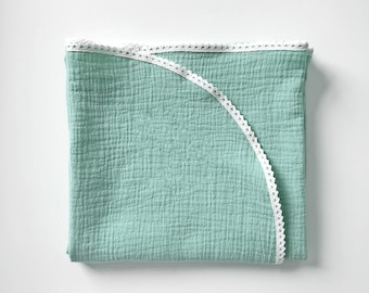 Organic Double Gauze Baby Swaddle, Dusty Mint Cotton Summer Blanket