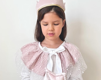 Powder Pink Linen Tulle Collar, Velvet Crown & Wand Set - Fairy Costume Accessories