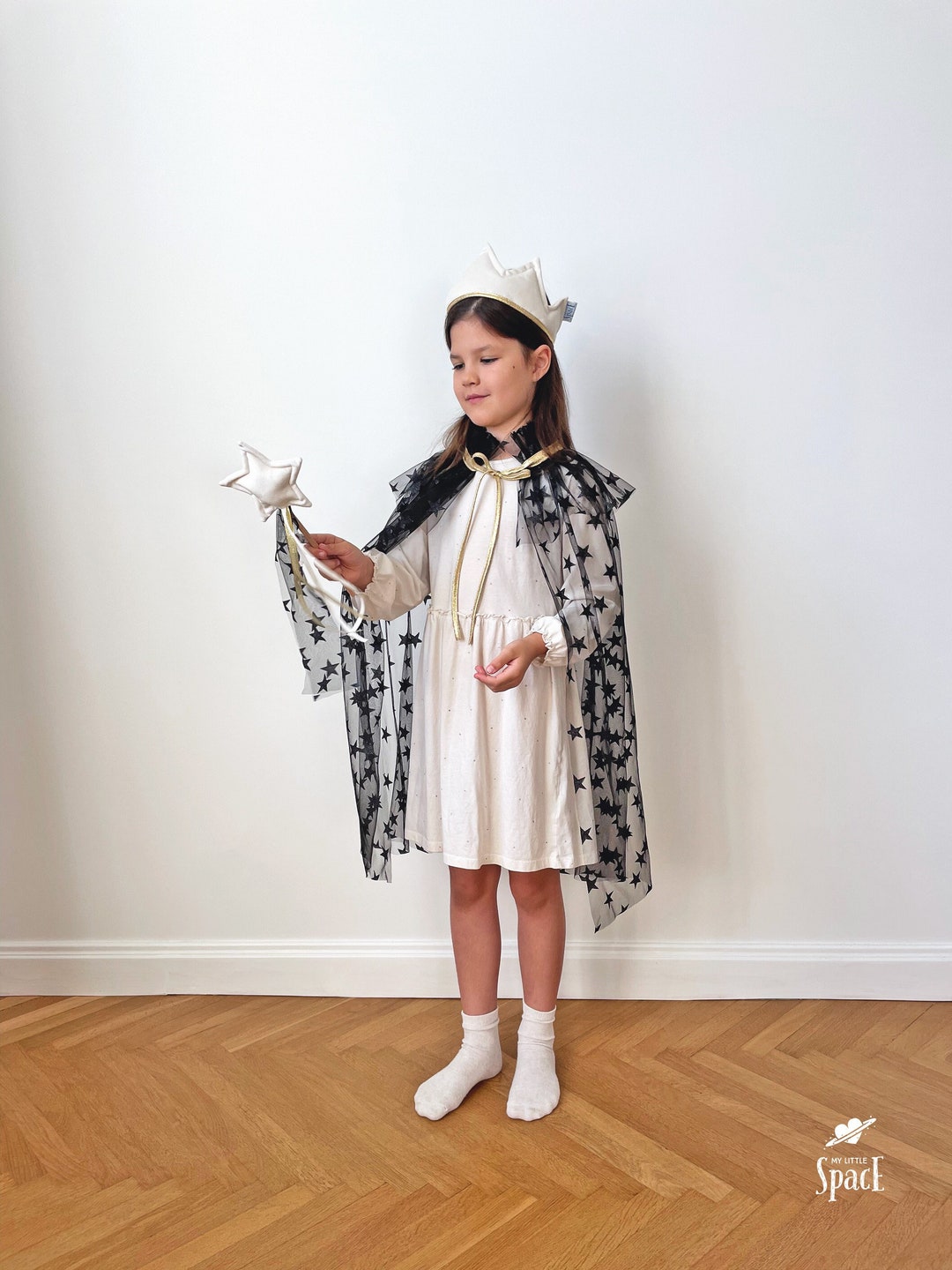 Mantello magico in tulle stellato, costume di carnevale per