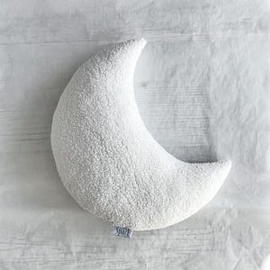 Dusty Pink Boucle Moon Pillow, Crescent Nursery Pillow, Soft Throw Cushion Cream White