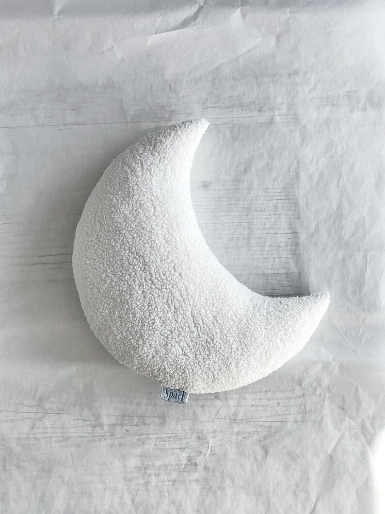 Dusty Pink Boucle Moon Pillow, Crescent Nursery Pillow, Soft Throw Cushion Cream White
