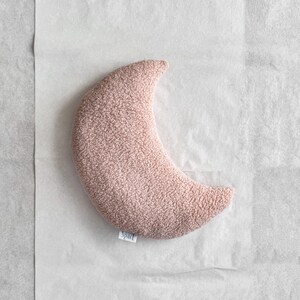 Dusty Pink Boucle Moon Pillow, Crescent Nursery Pillow, Soft Throw Cushion Powder Pink