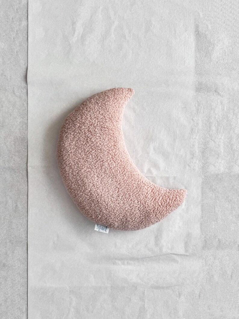 Dusty Pink Boucle Moon Pillow, Crescent Nursery Pillow, Soft Throw Cushion Powder Pink