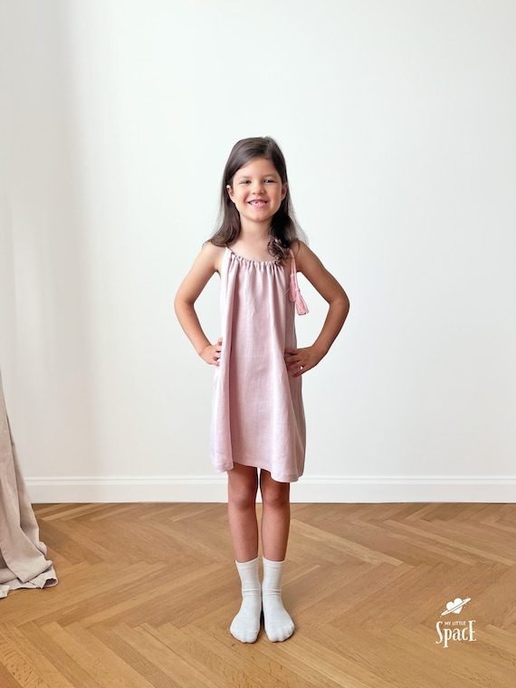 knee length dresses for ladies Dusty Pink Linen Mini Dress With Bead Detail main image 0