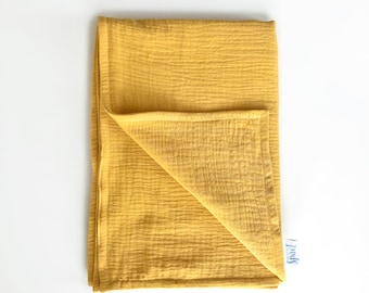 Organic Double Gauze Blanket, Mustard Yellow 4 layers Muslin Swaddle, Soft Summer Cotton Stroller Throw Blanket