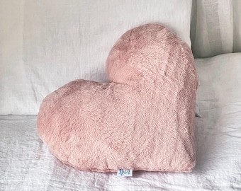 Powder Pink Faux Fur Heart Cushion - Blush Heart Shaped Decorative Pillow