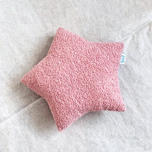 Dusty Pink Boucle Star Cushion, Soft Teddy Star Shaped Decorative Pillow, Cute Baby Shower Gift, Celestial Kids Room Nursery Bouclé Decor