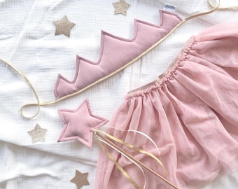 Dusty Pink Velvet Crown and Magic Wand SET - Fabric Fairy Star Wand, Kids Party Decor, Dressing Up Accessories