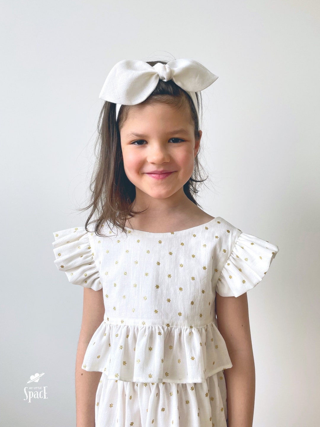 White Linen Hairband With a Bow / Linen Girls Headband / White Girls