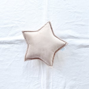 Beige Velvet Star Cushion, Brown Star Shaped Decorative Pillow, Gender Neutral Baby Shower Gift, Celestial Kids Room Playroom Nursery Decor
