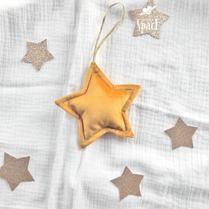 Mustard Velvet Hanging Star, Nursery Wall Hang, Small Star Decoration, Celestial Decor for Kids Room, Mini Star Ornament