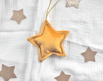 Mustard Velvet Hanging Star, Nursery Wall Hang, Small Star Decoration, Celestial Decor for Kids Room, Mini Star Ornament