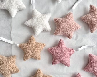 Boucle Hanging Star, Cream White Pink Beige Small Star, Nursery Decor