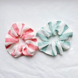 Striped Linen Scrunchies, Hair Tie, Linen Hair Accessory, Linen Scrunchie Set, Ponytail Holder