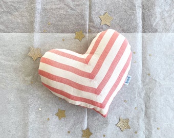 Heart shaped pillow / Striped home decor / Candy pillow / Red and white striped cushion / Valentines gift