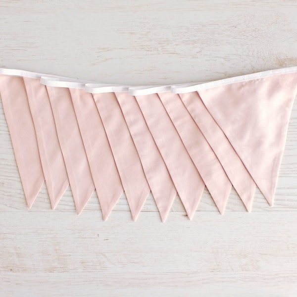 Powder Pink Cotton Bunting Banner, Nursery Monochrome Wall Hanging Decor, Baby Room Triangle Flag Decoration, Blush Pennant Fabric Garland