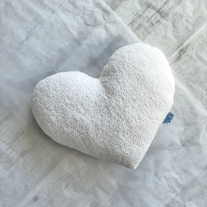 Cream White Boucle Heart Cushion, Ecru Teddy Boho Heart Shaped Decorative Pillow, Soft Bouclé Baby Shower Gift, Love Valentine&#39;s Decor