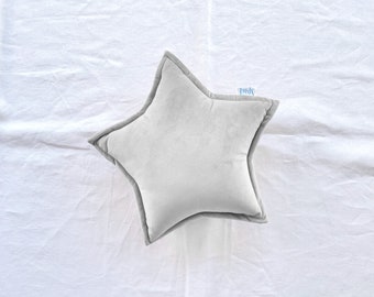 Light Grey Velvet Star Pillow, Gray Star Shaped Decorative Cushion, Gender Neutral Baby Gift, Celestial Kids Room Playroom Nursery Decor