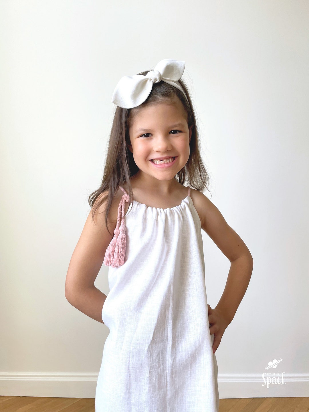 Linen Headband With a Bow, White Linen Hairband, Girls Top Knot