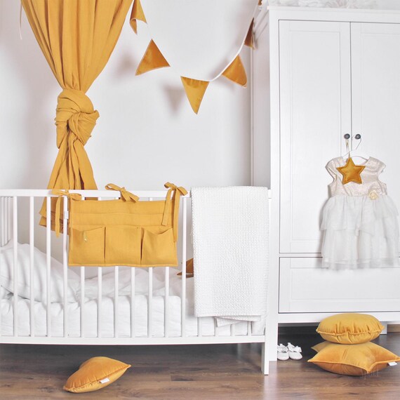 Sac De Rangement Suspendu Pour Lit Bébé Rose - Organisateur à 2 Poches Pour Couches, Lingettes Et Jouets