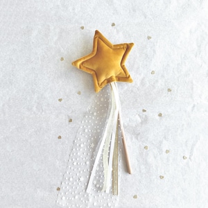Mustard Velvet Magic Star Wand - Fairy Dress Up Accessory, White Tulle Carnival costume