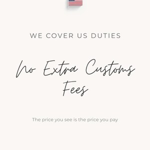 May include: A graphic with the text "WE COVER US DUTIES" and "no Extra Customs Fees". The text "The price you see is the price you pay" is also included. An American flag is at the top.