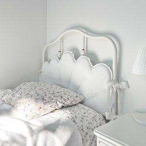White Linen Headboard Cushion with Ties, Padded Pillow, Ikea SAGSTUA Bed Frame Headboard, Farmhouse Home Decor, France cottage decor
