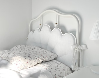 White Linen Headboard Cushion with Ties, Padded Pillow, Ikea SAGSTUA Bed Frame Headboard