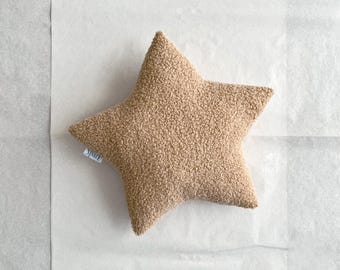 Camel Brown Boucle Star Pillow, Soft Nursery Cushion