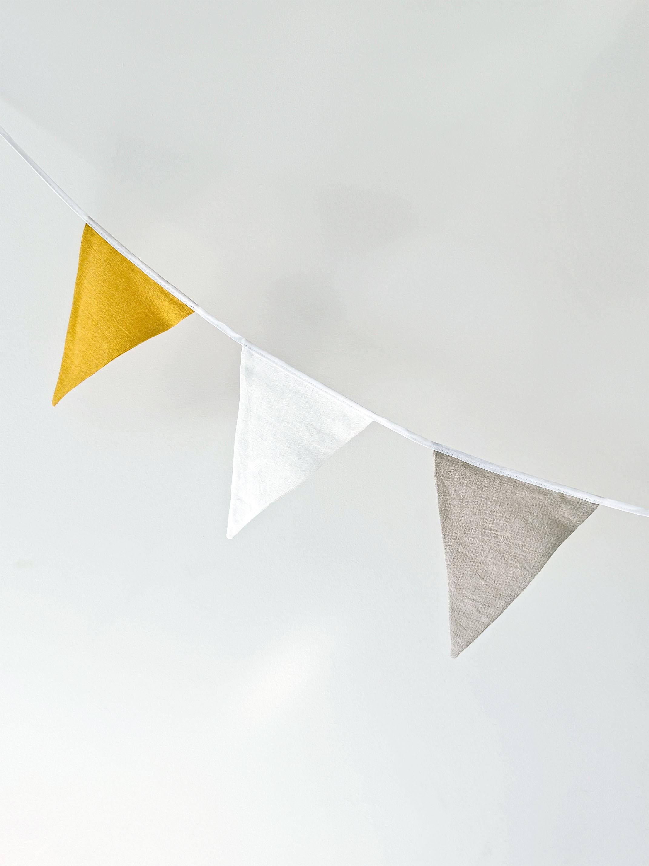 Multicolour Linen Bunting Banner, Nursery Wall Hanging Decor, Pennant Fabric Triangle Flag Garland, Birthday Party Home Decoration