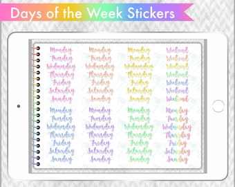 Rainbow Colors | Days of the Week | Digital Planner Stickers