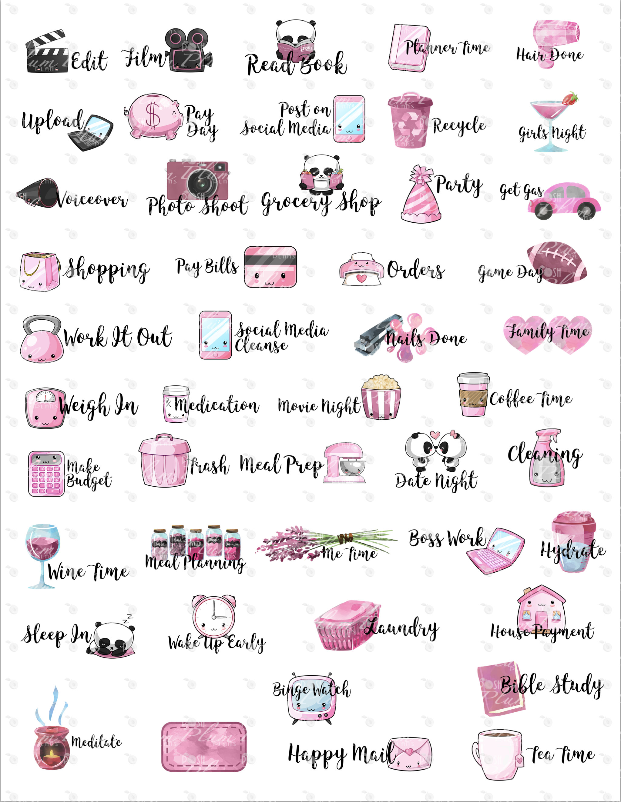 Pink Kawaii Stickers Tasks and Icons Stickers - Etsy