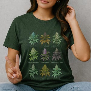 Vintage Cannabis Strains Shirt - 9 Weed Plants Graphic Tee