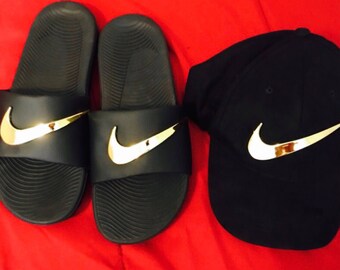 maroon gold nike slides